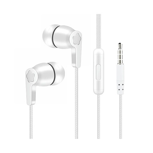 LUUCOZK Écouteurs stéréo intra-auriculaires 3,5 mm avec microphone L203 Écouteurs filaires Contrôle du fil Basses puissantes - Blanc