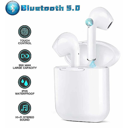 Universal Casque Bluetooth sans fil TWS I12, flip et auto-jumelage avec écran tactile stéréo,.