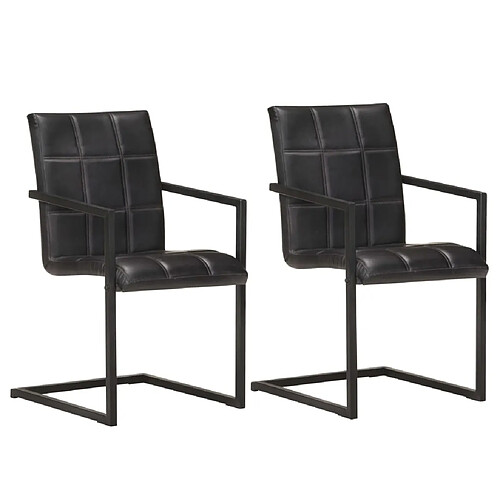 vidaXL Chaises à manger cantilever lot de 2 noir cuir véritable