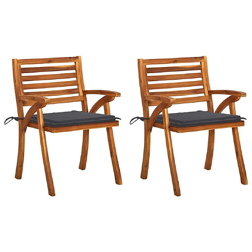 Maison Chic Lot de 2 Chaises à dîner de jardin avec coussins,Fauteuil/Chaises à manger d'extérieur Acacia massif -MN64540