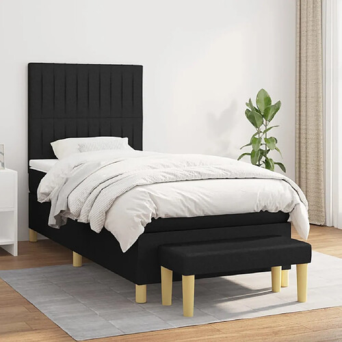 vidaXL Sommier à lattes de lit avec matelas Noir 100x200 cm Tissu