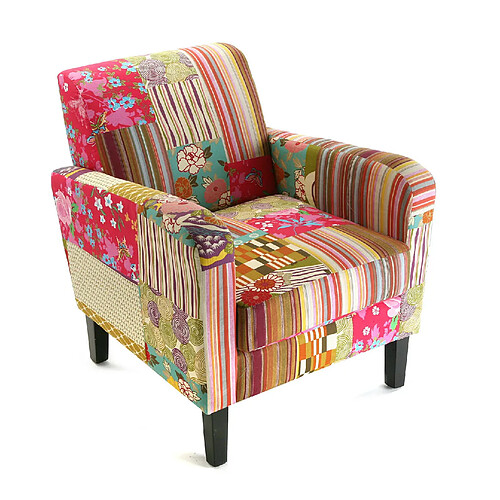 Versa Fauteuil pour salon ou chambre, Canapé confortable Pink Patchwork 65x77x71cm,Coton et bois, Rose