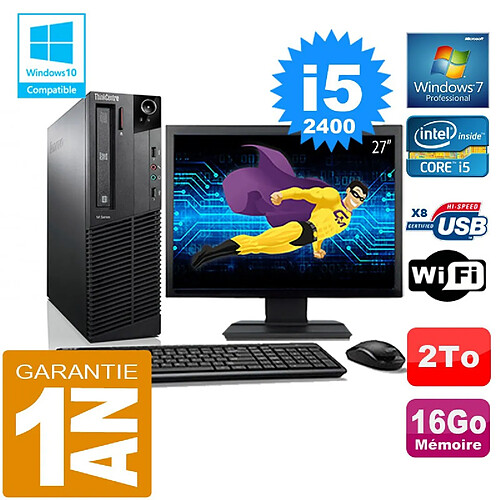 PC Lenovo M92p SFF Core I5-2400 Ram 16Go Disque 2 To Wifi W7 Ecran 27" · Occasion