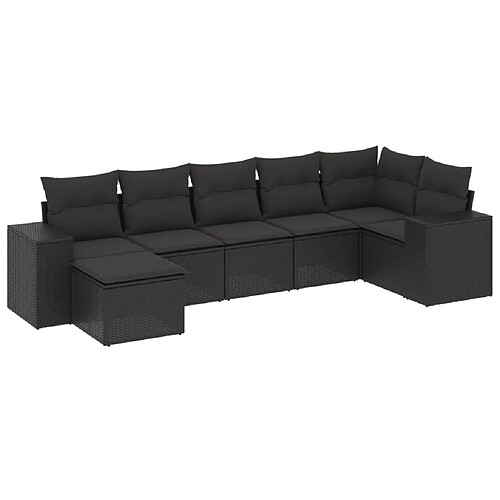 Maison Chic Salon de jardin 7 pcs avec coussins | Ensemble de Table et chaises | Mobilier d'Extérieur noir résine tressée -GKD88527