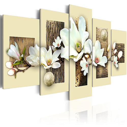 Decoshop26 Tableau toile de décoration murale impression premium en 5 parties sur châssis en bois motif Texture et magnolia 100x50 cm 11_0016263