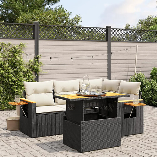 vidaXL Salon de jardin 5 pcs avec coussins noir résine tressée