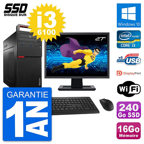 PC Tour Lenovo M700 Ecran 27" Intel i3-6100 RAM 16Go SSD 240Go Windows 10 Wifi · Occasion