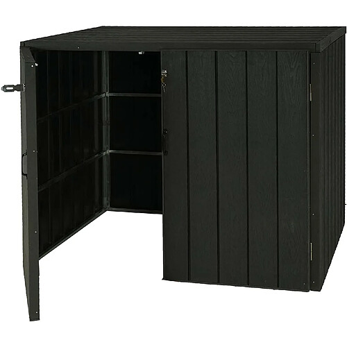 Decoshop26 Abri de poubelles extérieur conteneurs à ordures jusqu'à 4 bacs 117x142x102 cm aspect métal bois, extensible anthracite 04_0005610