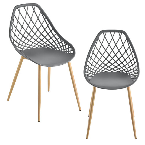 Set de 2 Chaises Warschau Plastique Gris Effet Hêtre [en.casa]