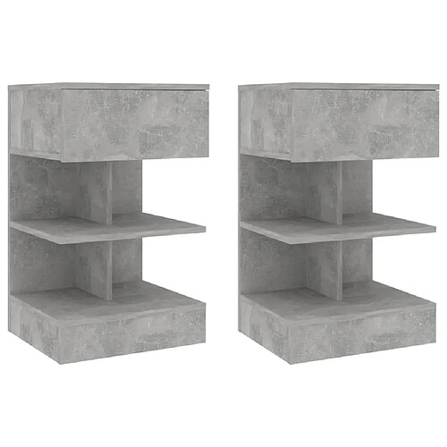 vidaXL Tables de chevet 2 pcs Gris béton 40x35x65 cm