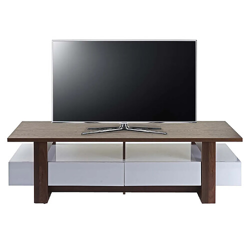 Mendler Meuble TV HWC-B51, table de télévision, armoire, lowboard, structure 3D, aspect noix, poli fin 46x150x45cm