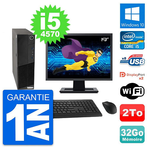 PC Lenovo M83 SFF Ecran 19" Core i5-4570 RAM 32Go Disque Dur 2To Windows 10 Wifi · Occasion