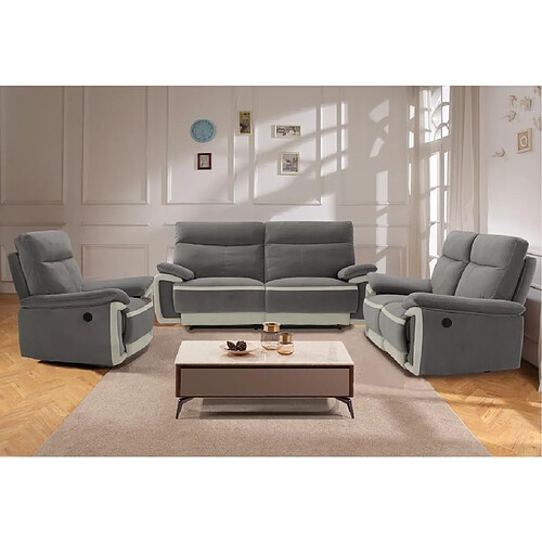 Vente-Unique Fauteuil relax électrique en velours METTI - Gris et bandes écru