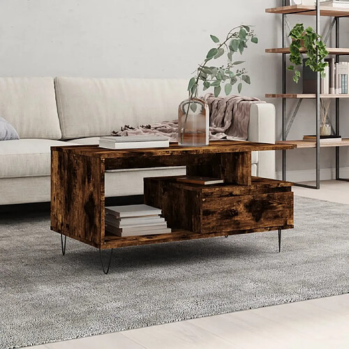 Maison Chic Table basse,Table Console Table d'appoint, Table pour salon Chêne fumé 90x49x45 cm Bois d'ingénierie -MN72650