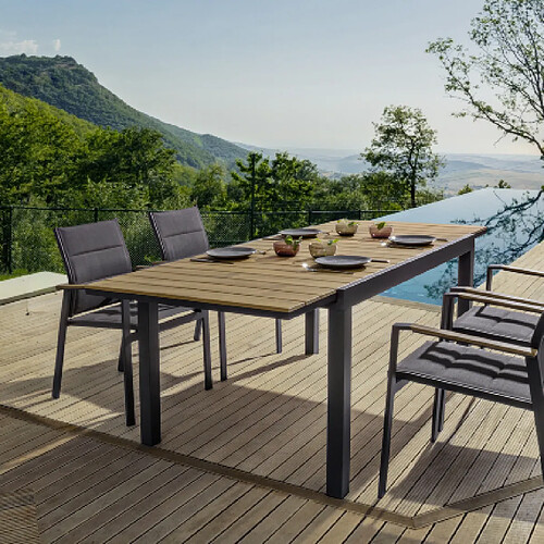 Mes Table de jardin extensible 140/200 cm en alu anthracite et bois