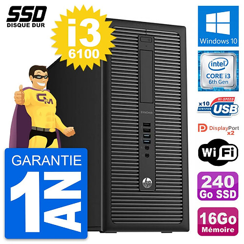 PC Tour HP EliteDesk 800 G2 Intel i3-6100 RAM 16Go SSD 240Go Windows 10 Wifi · Occasion