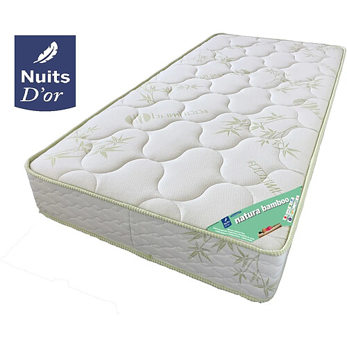 Nuits D'Or Lot de 2 Matelas 100x200 Tissu avec Bambou Naturel Mousse HR 35 Kg/m3 - 21 Cm Soutien Ferme + 2 Oreillers à Mémoire de Forme + 2 Protèges Matelas OFFERTS 100 200 Natura