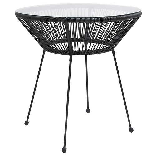 vidaXL Table à manger de jardin Noir Ø70x74 cm Rotin et verre