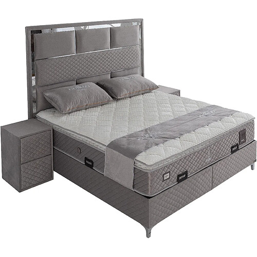 Vivenla Ensemble de lit coffre 180x200 en velours gris avec un matelas à ressorts ensachés 7 zones de confort de la collection PARIS