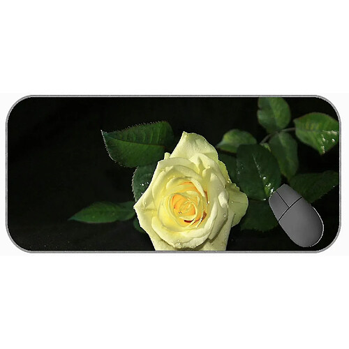 Universal (750x300x3) Pad de souris de jeu étendu, souris professionnelle de fleur de rose blanche, bords cousus