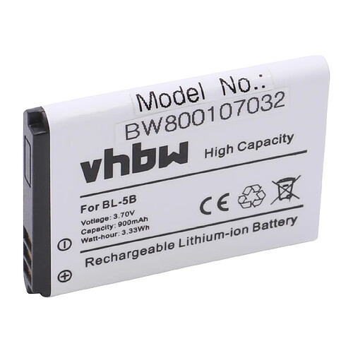 vhbw Li-Ion batterie 900mAh (3.7V) pour smartphone, téléphone, téléphone portable Rollei 10050, 10051, 10052, 10053 comme Nokia BL-5B.