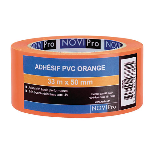 adhésif - pvc orange - 33 mètres x 50 mm - novipro 171743