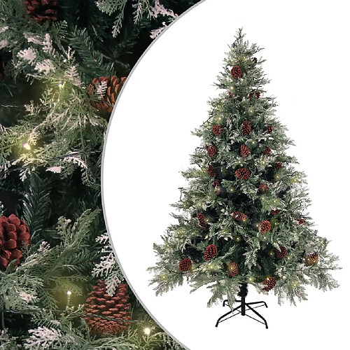 vidaXL Sapin de Noël pré-éclairé pommes de pin vert blanc 150cm PVC PE