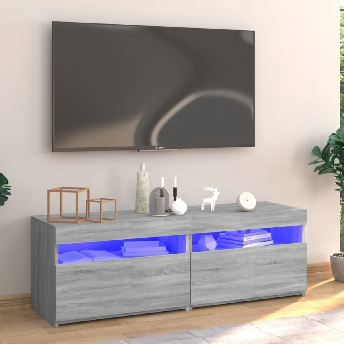 Maison Chic Meubles TV avec lumières LED - Banc TV pour salon sonoma gris 120x35x40 cm -MN50919