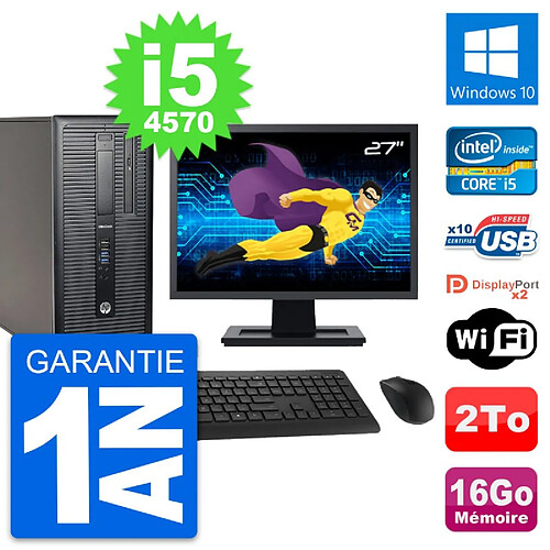 PC Tour HP 800 G1 Ecran 27" Intel i5-4570 RAM 16Go Disque 2To Windows 10 Wifi · Occasion