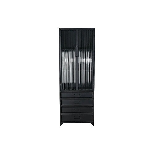 Pegane Armoire vitrine en métal noir avec 4 tiroirs 2 portes et 2 étagères - Largeur 60 x Hauteur 170 x Profondeur 40cm