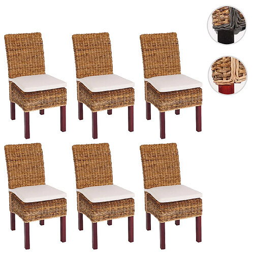 Mendler Lot de 6 chaises M69, banane tressée ~ pieds marrons, avec coussins