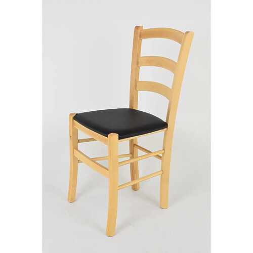 Tommychairs - Set 4 chaises Venice pour la Cuisine et Bar, Structure en Bois Couleur Naturel et Assise en Cuir Artificiel Noir