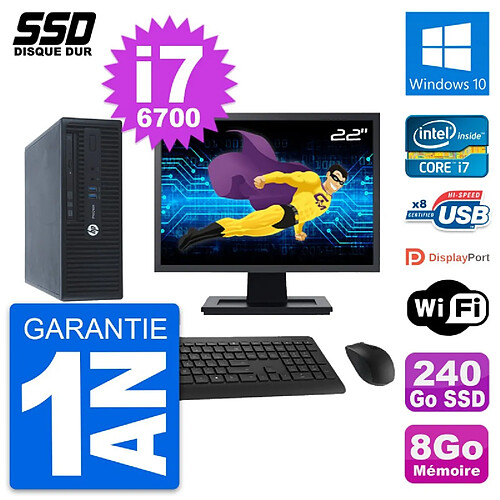 PC HP ProDesk 400 G3 SFF Ecran 22" i7-6700 RAM 8Go SSD 240Go Windows 10 Wifi · Occasion