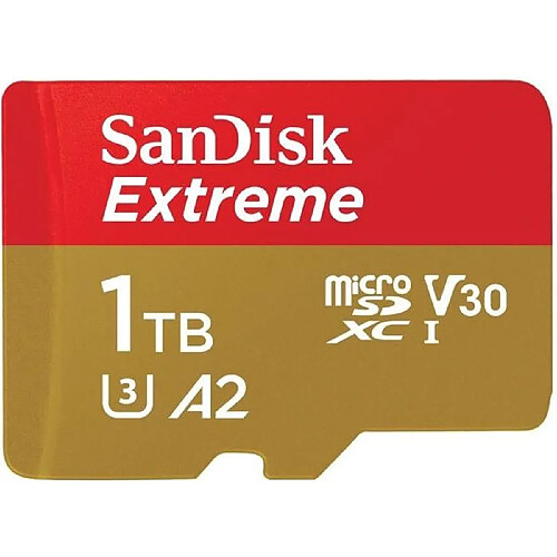 Carte mémoire microSDXC SanDisk Extreme 1 To + adaptateur SD jusqu'à 160 Mo/s, avec la Classe de vitesse UHS 3 (U3), V30