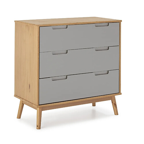 Vs Venta-Stock Commode de nuit Bruce avec 3 tiroirs, bois massif, 80 cm Largeur