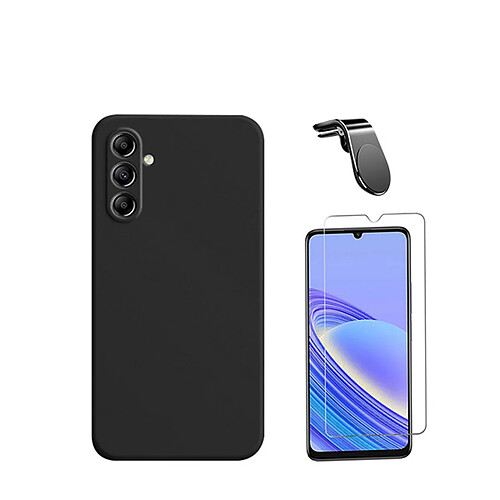 Jeu de films en verre trempé de la couverture 5D + Cas de silicone liquide + SuppOrt Magnétique L Voiture de conduite sécuritaire Phonecare pour Samsung Galaxy A15 5G - le noir