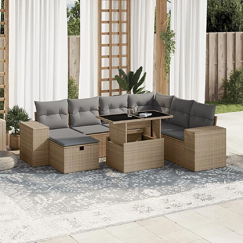 vidaXL Salon de jardin avec coussins 8 pcs beige résine tressée