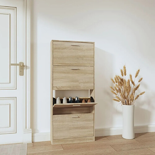 vidaXL Armoire à chaussures Chêne 59x17x150 cm Bois d'ingénierie