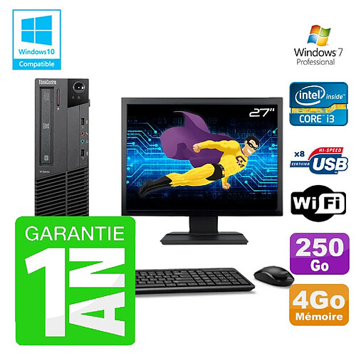 PC Lenovo M91p SFF Intel I3-2120 4Go Disque 250Go Graveur Wifi W7 Ecran 27" · Occasion