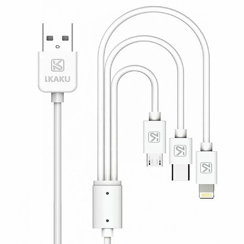 iKaku KSC-078 Câble de chargement 3en1 Type-C / Lightning / Micro USB 1m Blanc