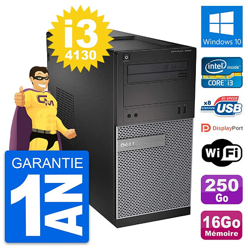 PC Tour Dell OptiPlex 3020 Intel i3-4130 RAM 16Go Disque 250Go Windows 10 Wifi · Occasion