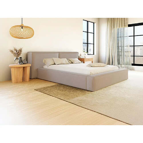 Lit coffre 160 x 200 cm - Tissu - Beige + Matelas - TIMANO de Pascal Morabito