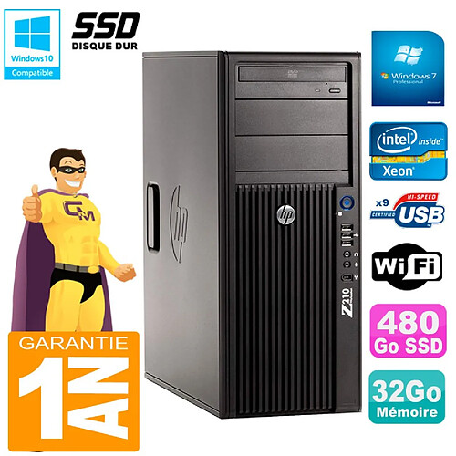 PC HP WorkStation Z210 Tour Xeon E3-1240 RAM 32Go SSD 480Go Graveur DVD Wifi W7 · Occasion