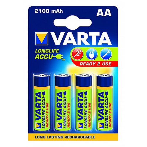 Lot de 4 piles alcaline type hr6 1.2 volts rechargeables - 56706101404 - VARTA