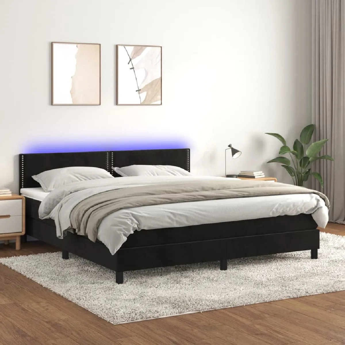 vidaXL Sommier à lattes de lit avec matelas LED Noir 180x200 cm