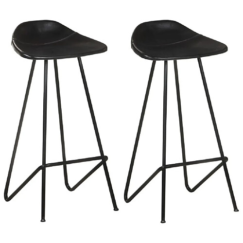 vidaXL Tabourets de bar lot de 2 noir cuir véritable