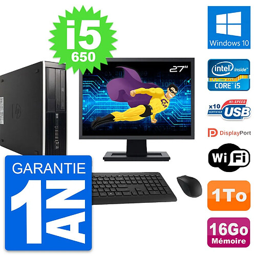 PC HP 8100 SFF Ecran 27" Intel Core i5-650 RAM 16Go Disque 1To Windows 10 Wifi · Occasion