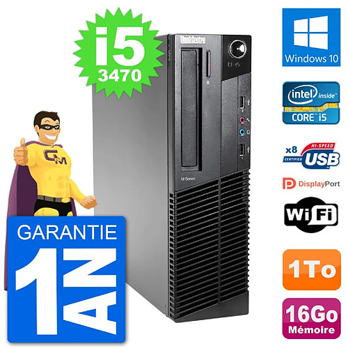 PC Lenovo M92p SFF Intel i5-3470 RAM 16Go Disque Dur 1To Windows 10 Wifi · Occasion