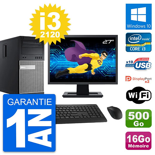 PC Tour Dell 9010 Ecran 27" Intel i3-2120 RAM 16Go Disque 500Go Windows 10 Wifi · Occasion