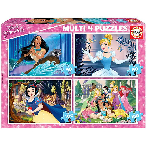 Educa Borras 4 puzzles disney princesses Pocahontas Cendrillon et Blanche Neige